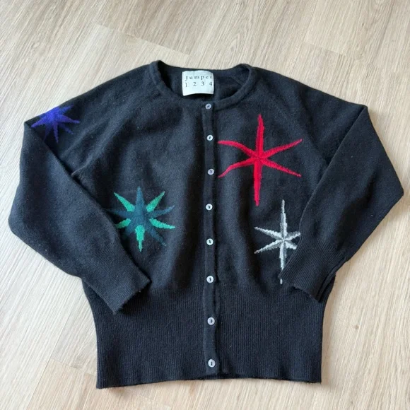 Jumper 1234 100% Cashmere Cardigan Sweater Christmas Holiday Star XS - Picture 2 of 5